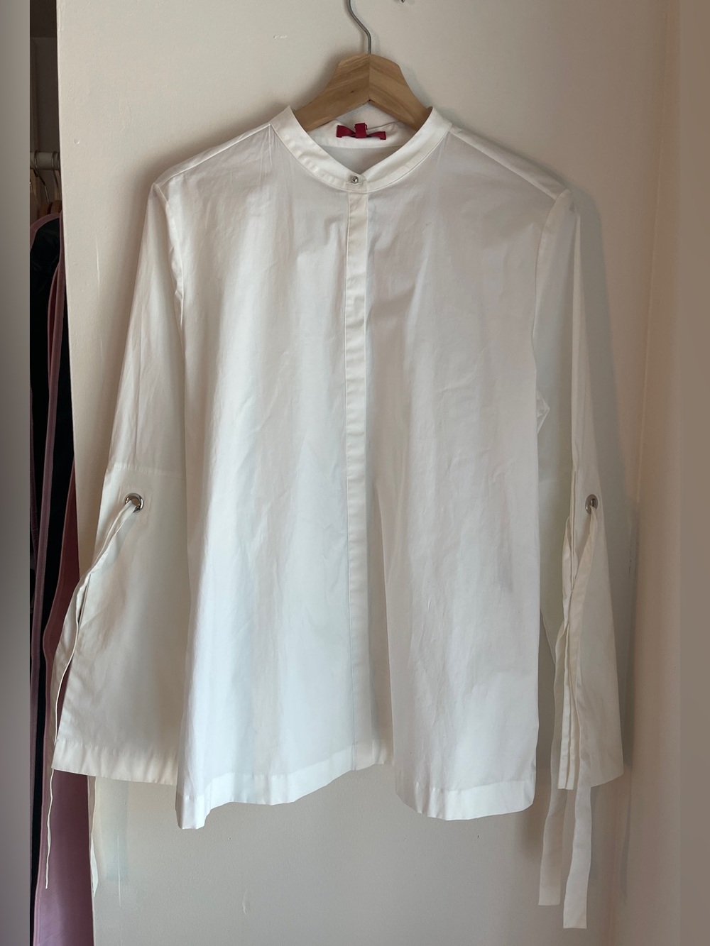 Hugo Boss White Erilia Tie-Cuff Button Up Bell Sleeve Blouse Top